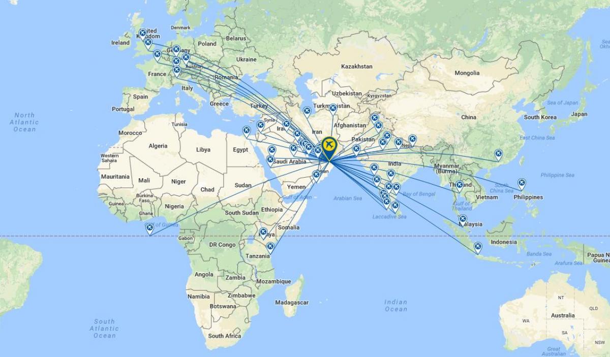 Omán légi járat útvonal térkép